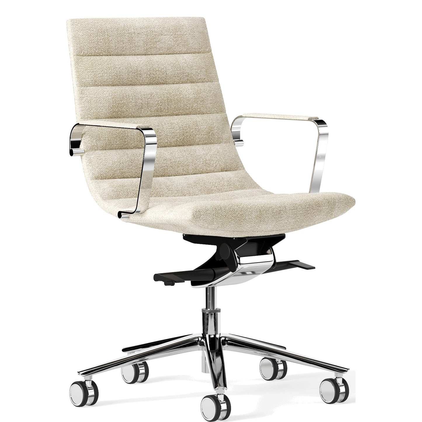 Sedia Direzionale KEY Frezza con schienale medio vista di tre quarti su ruote autofrenanti