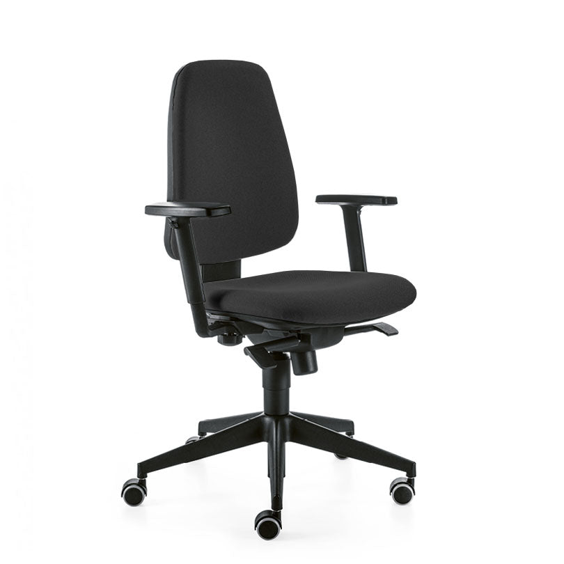 Sedia Poltrona Dattilo Ergonomica Con Braccioli Fissi - Base In Nylon Su Ruote - Conforme UNI EN 1335 Rivestimento A Scelta P 45165 Sedia Poltrona Dattilo Ergonomica Con Braccioli Fissi - Base In Nylon Su Ruote - Conforme UNI EN 1335 Rivestimento A Scelta P 45165