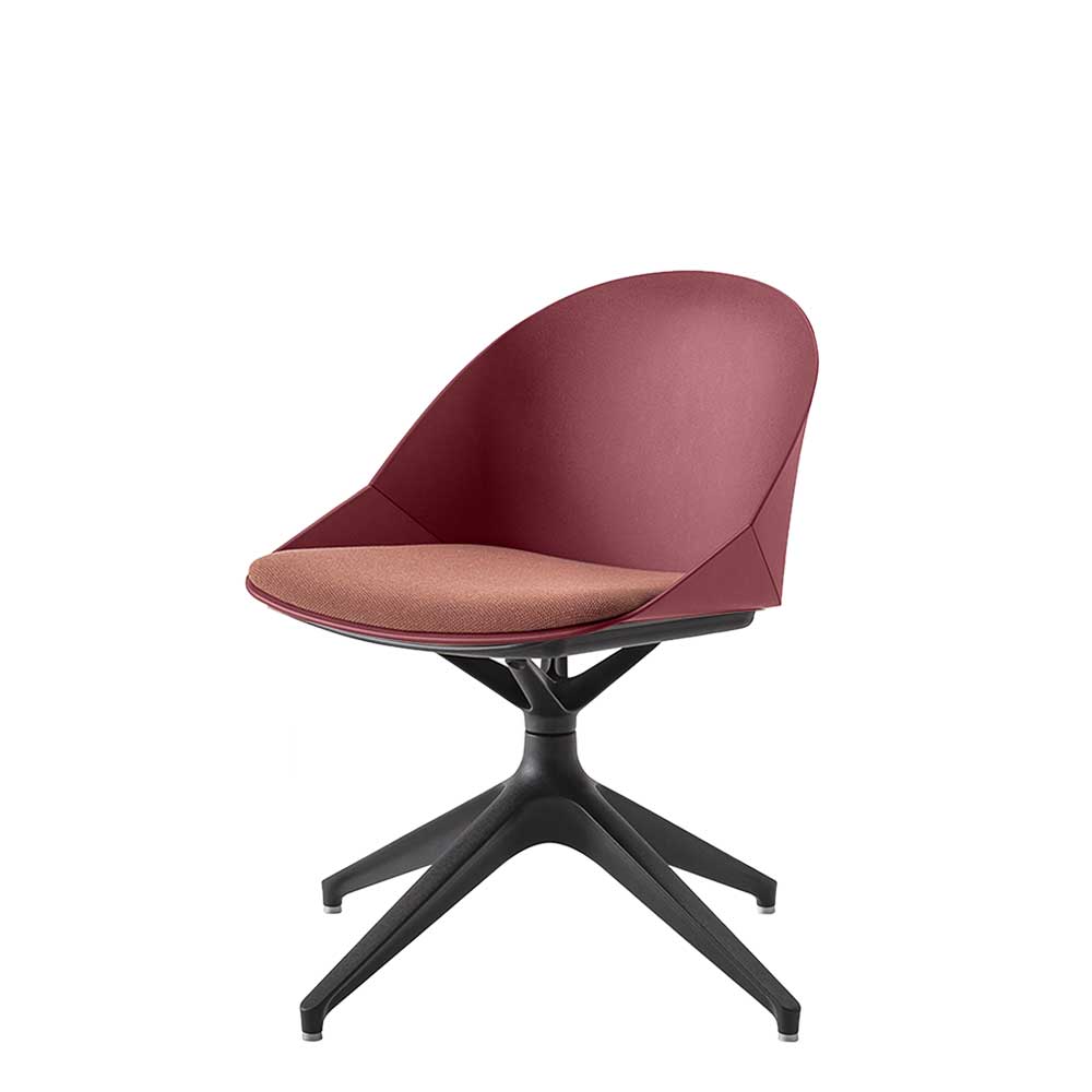 Sedia multiuso KROSS Kastel girevole su base a quattro piedi in nylon nero, scocca in polipropilene rossa