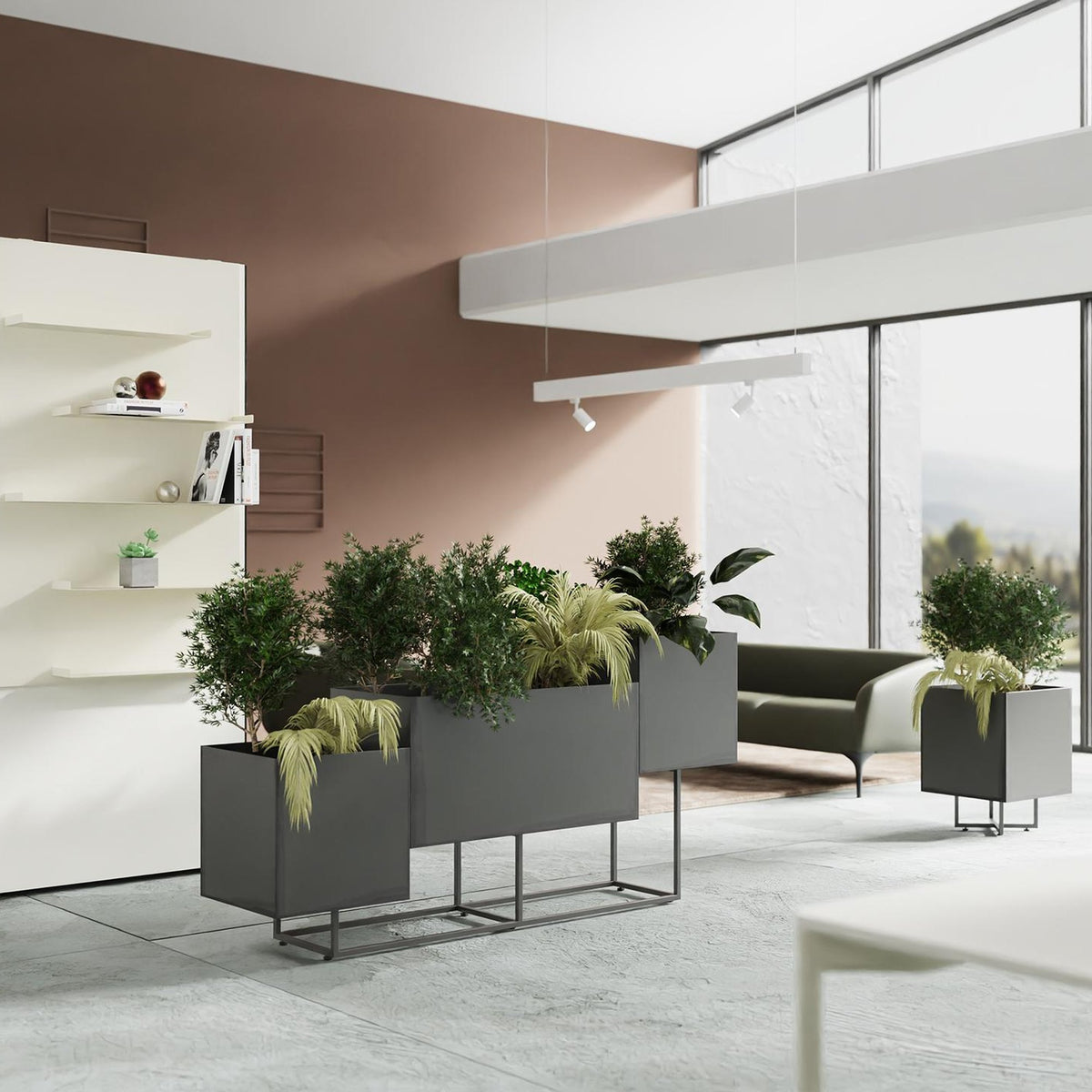 Fioriere JUNGLA Alea grigio antracite come divisorio in ufficio