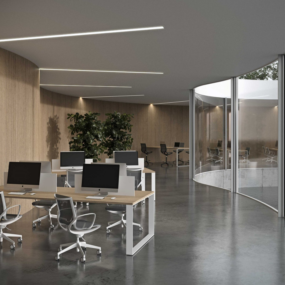 Sedie operative KEY LINE MESH Kastel in un ufficio open space con scrivanie bench