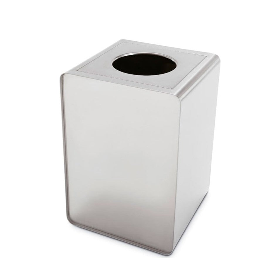 Cestino gettacarte PRISMA di Caimi in acciaio inox satinato con coperchio a foro