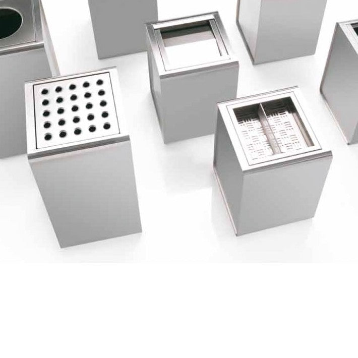Posaceneri PRISMA di Caimi in inox, con coperchio forato e con setaccio