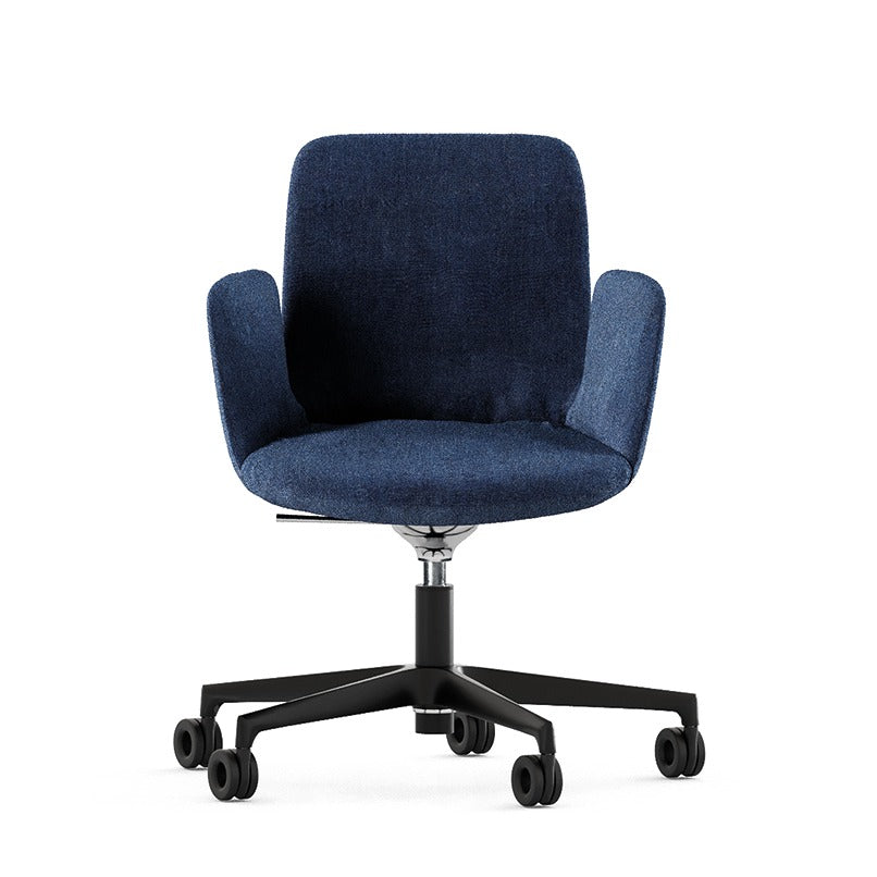 Sedia multiuso FIOR DI LOTO Fabric Frezza blu con braccioli, base a 5 razze in nylon nero e ruote