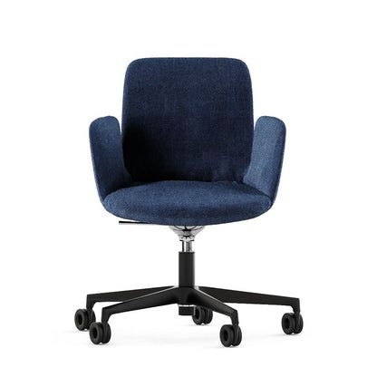 Sedia multiuso FIOR DI LOTO Fabric Frezza blu con braccioli, base a 5 razze in nylon nero e ruote