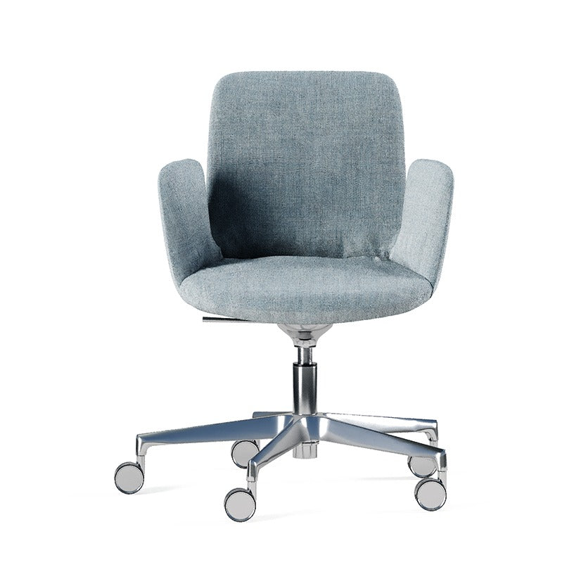 Sedia FIOR DI LOTO Fabric Frezza azzurra con braccioli su base a 5 razze in alluminio lucido
