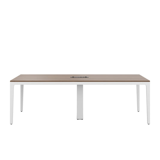 Tavolo riunioni ALPLUS Frezza 220x120 con piano in melaminico noce e gambe in alluminio verniciato bianco