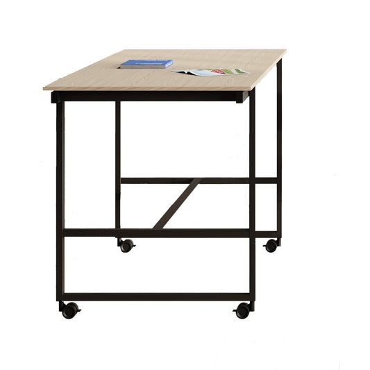 Nomad Table BE.1 Frezza tavolo alto su quattro ruote con telaio in acciaio nero e piano in melaminico rovere