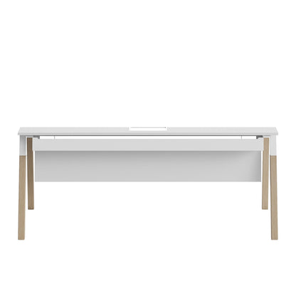 Scrivania POP WOODY Frezza con piano in melaminico bianco e gambe in legno di rovere