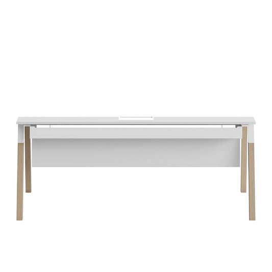 Scrivania POP WOODY Frezza con piano in melaminico bianco e gambe in legno di rovere