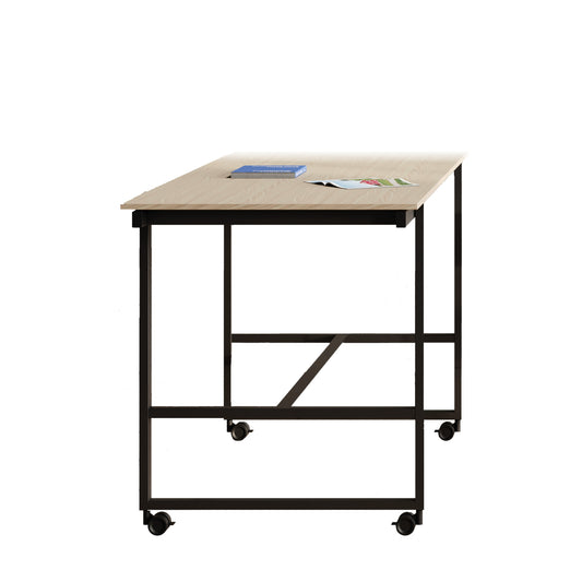 Nomad Table BE.1 Frezza tavolo alto su quattro ruote con telaio in acciaio nero e piano in melaminico rovere