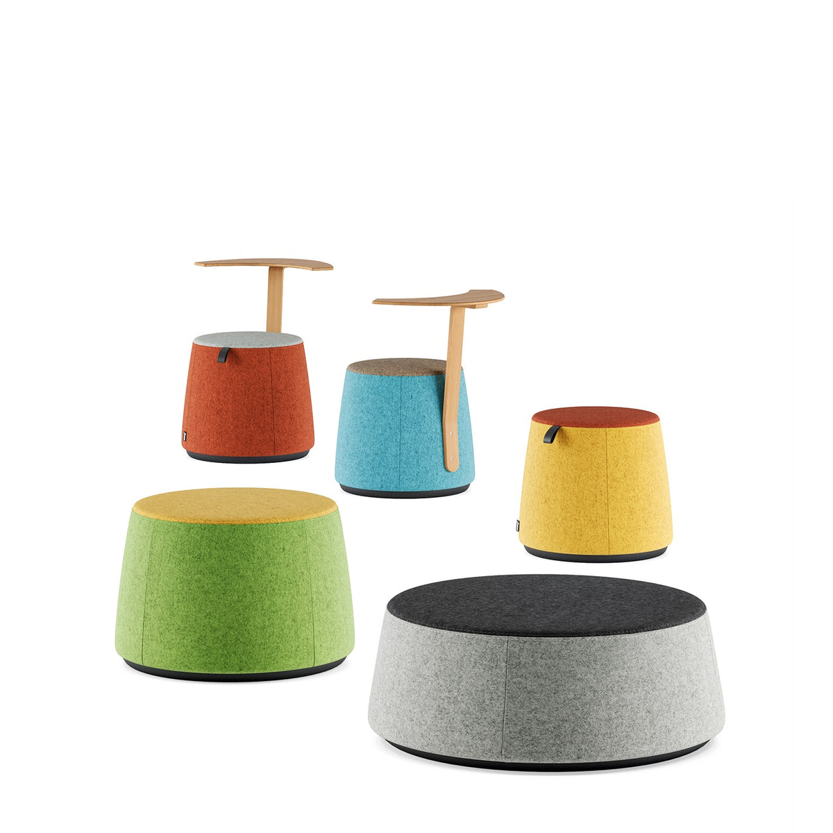 Gruppo di pouf C1.8 Frezza in quattro misure e colori, anche con tavoletta