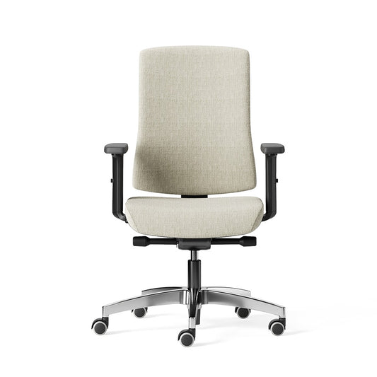 Sedia operativa KIKU Black Fabric Frezza con schienale imbottito e braccioli, vista frontale