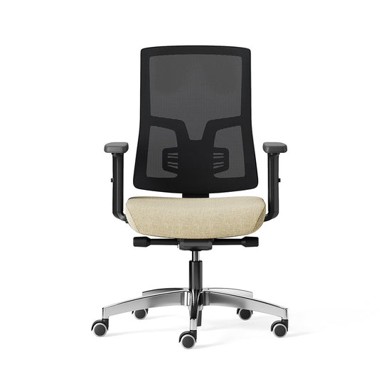 Sedia operativa KIKU Black Mesh Frezza con schienale in rete nera e braccioli, vista frontale