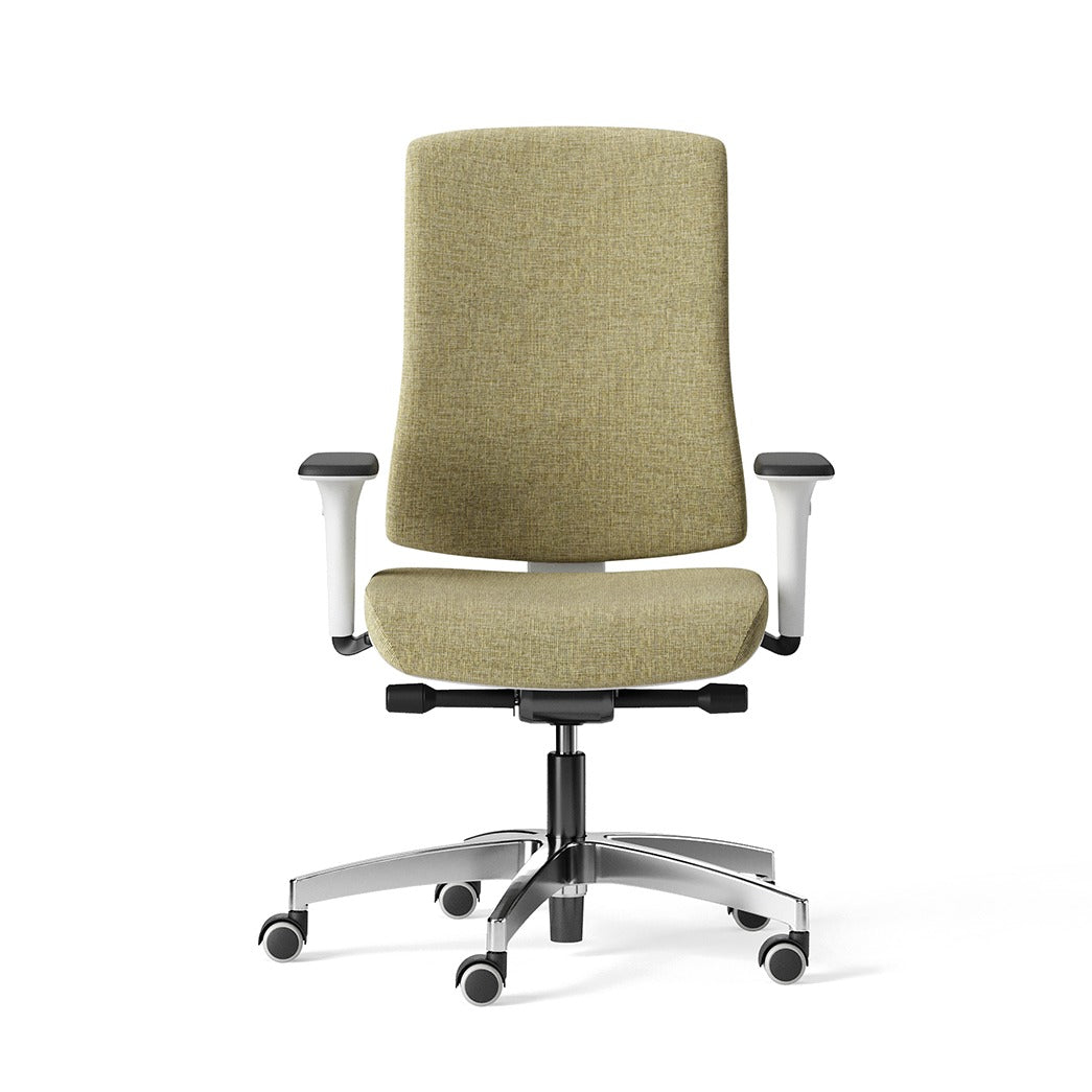 Sedia operativa KIKU White Fabric Frezza con schienale imbottito e braccioli bianchi