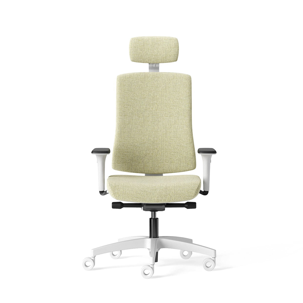KIKU White Fabric Frezza con poggiatesta e braccioli, vista frontale