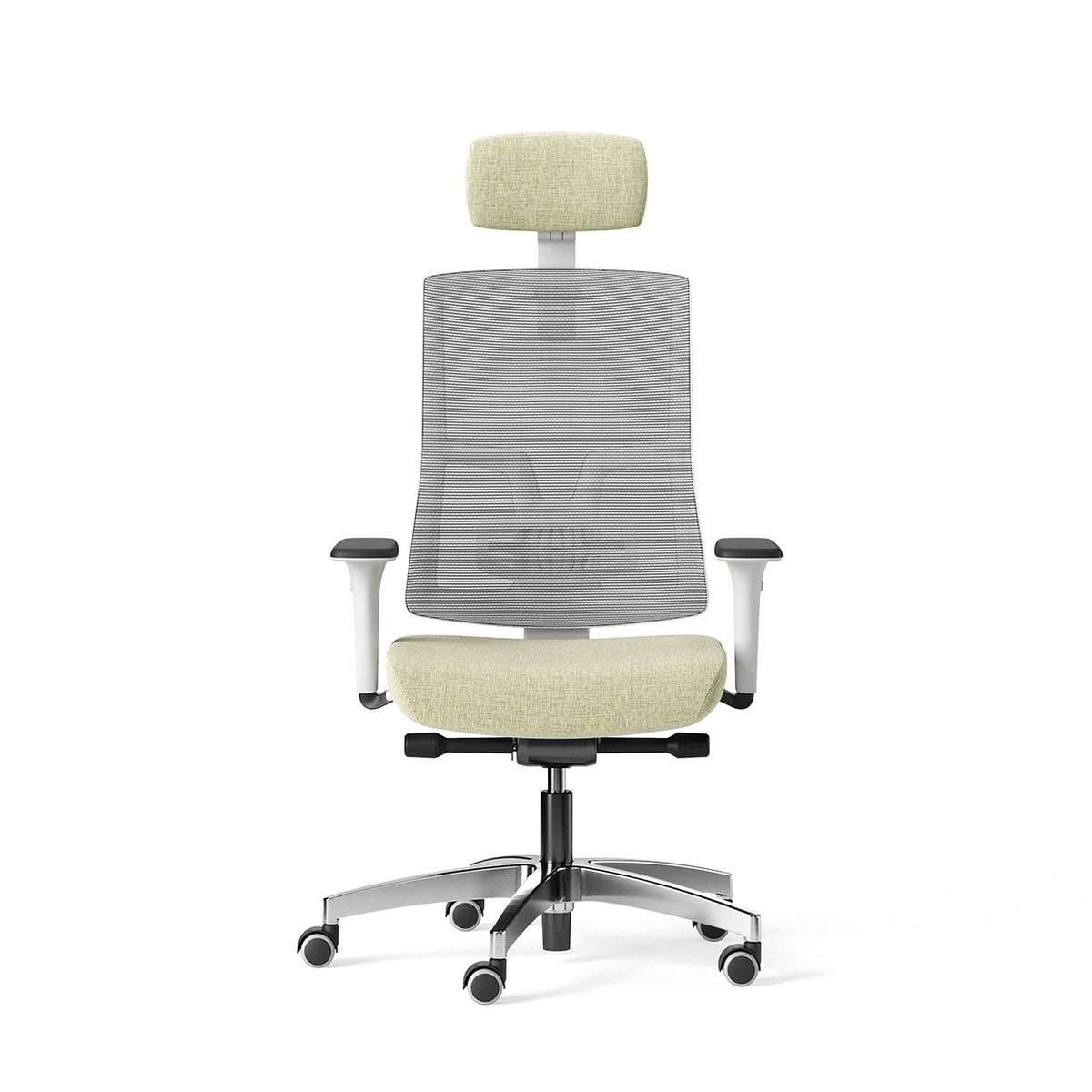 KIKU White Mesh Frezza con poggiatesta e braccioli, vista frontale