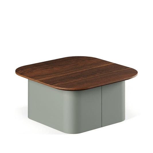 Tavolino AFINA Frezza con piano in legno noce e base in metallo curvato verde salvia