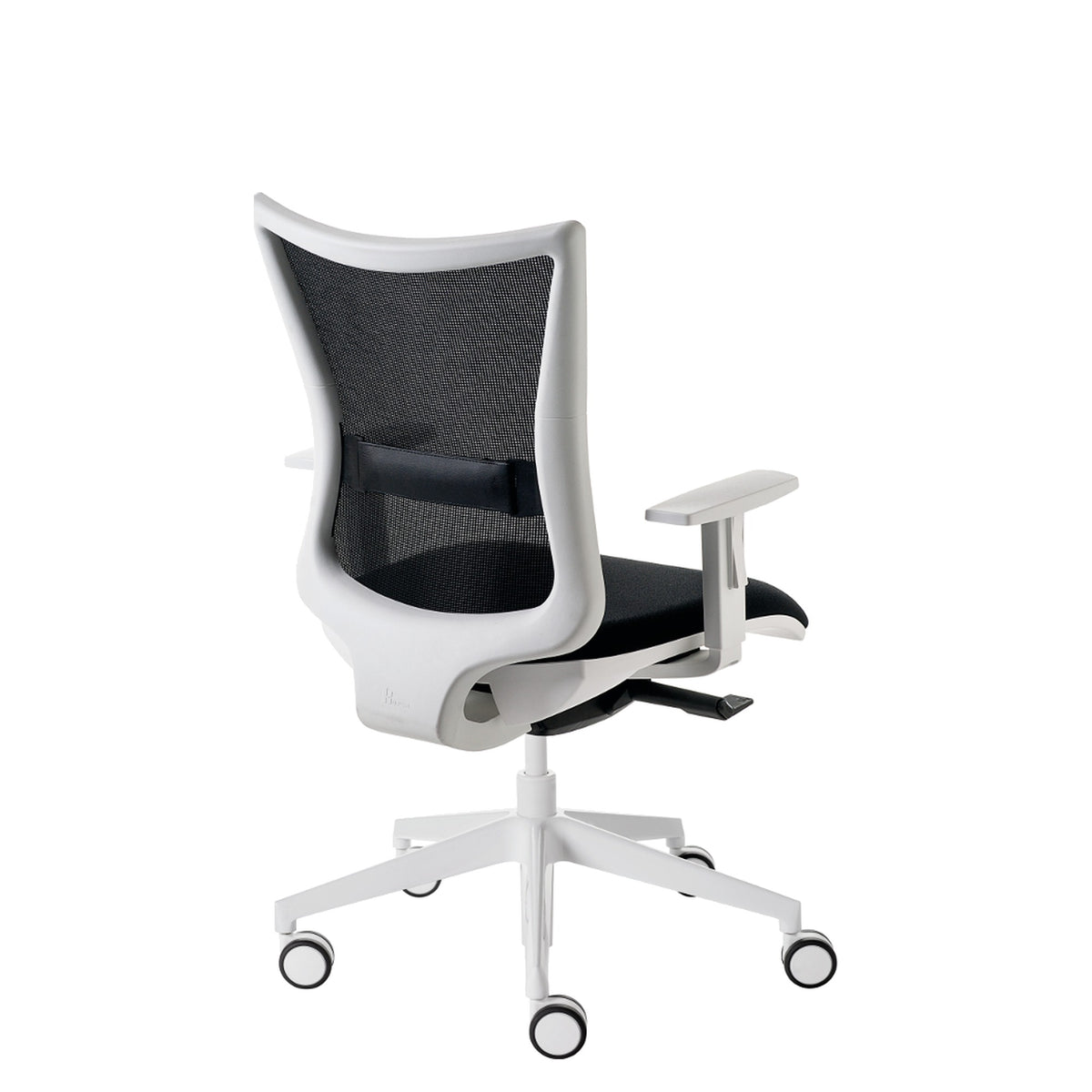 Sedia operativa KUPER EASY MESH Kastel vista da dietro, struttura e base bianche, schienale in rete