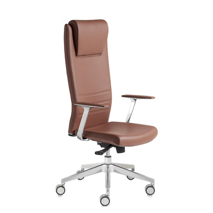 Sedia Direzionale KING Kastel in vera pelle colore marrone, vista di tre quarti