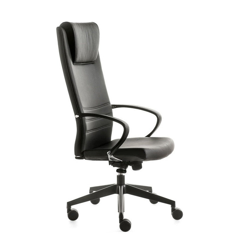 Sedia Direzionale KING Kastel in vera pelle colore Nero, schienale alto con appoggiatesta