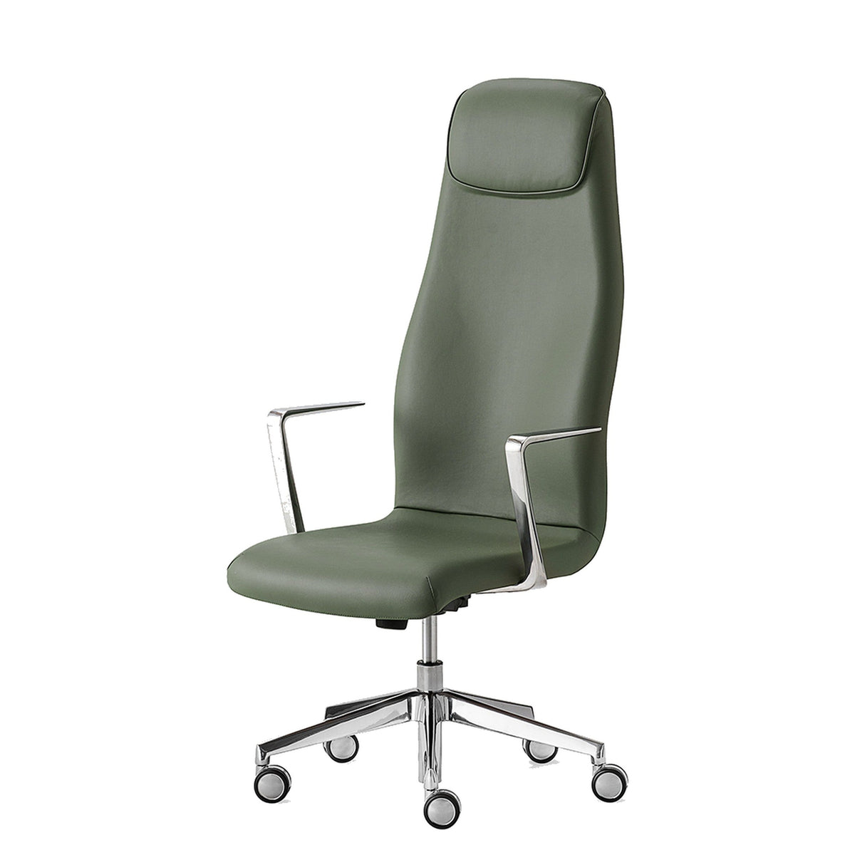 Sedia direzionale KAOMA Kastel schienale alto in similpelle colore Verde, di tre quarti
