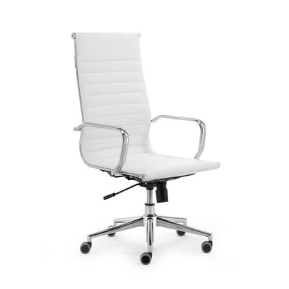 Sedia direzionale ZEUS H MStyle in similpelle bianca a schienale alto con struttura in acciaio cromato