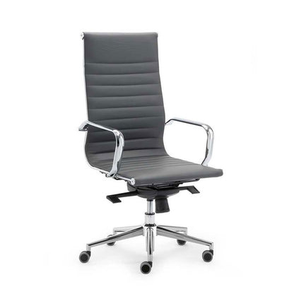 Sedia direzionale ZEUS H MStyle in similpelle grigia a schienale alto con struttura in acciaio cromato