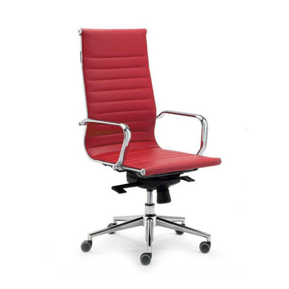 Sedia direzionale ZEUS H MStyle in similpelle rossa a schienale alto con struttura in acciaio cromato