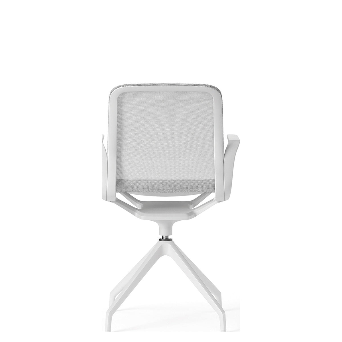 Sedia JODIE bianca versione Visitor su base piramidale a 4 razze in nylon bianco, vista frontale