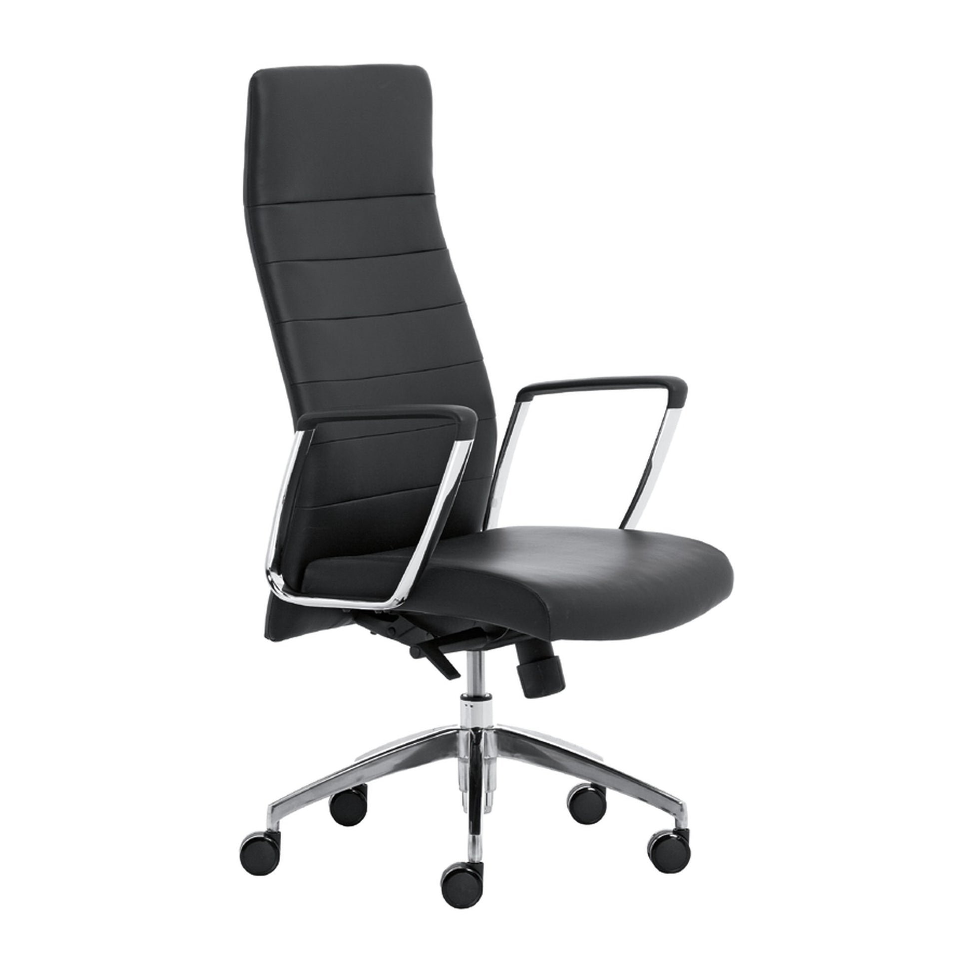 Sedia direzionale ZAIRA Linea Fabbrica in similpelle nera con base in alluminio