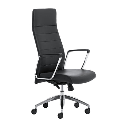 Sedia direzionale ZAIRA Linea Fabbrica in similpelle nera con base in alluminio