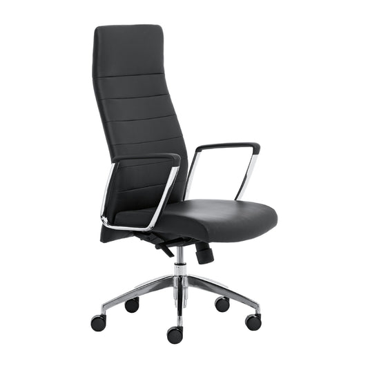 Sedia direzionale ZAIRA Linea Fabbrica in similpelle nera con base in alluminio
