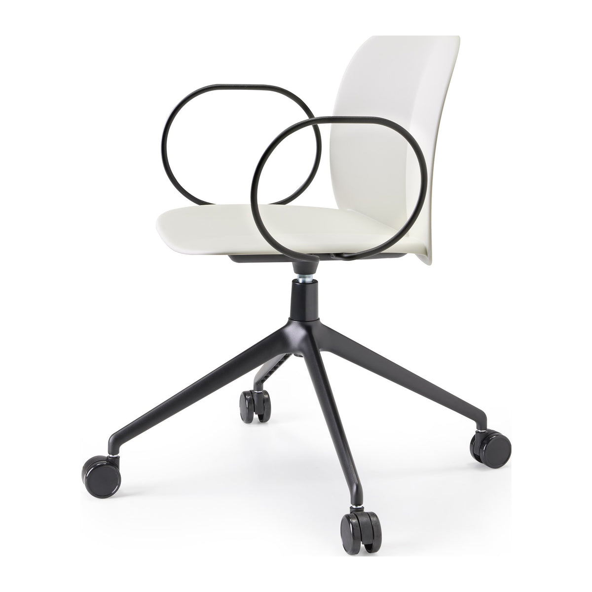 Poltroncina MENTHA con ruote e braccioli Scab in tecnopolimero rigenerato colore lino, vista laterale