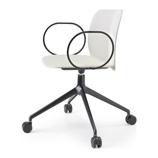 Poltroncina MENTHA con ruote e braccioli Scab in tecnopolimero rigenerato colore lino, vista laterale