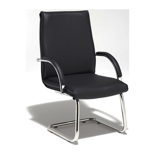 Sedia ospiti CROMA V MStyle in similpelle nera su slitta cromata