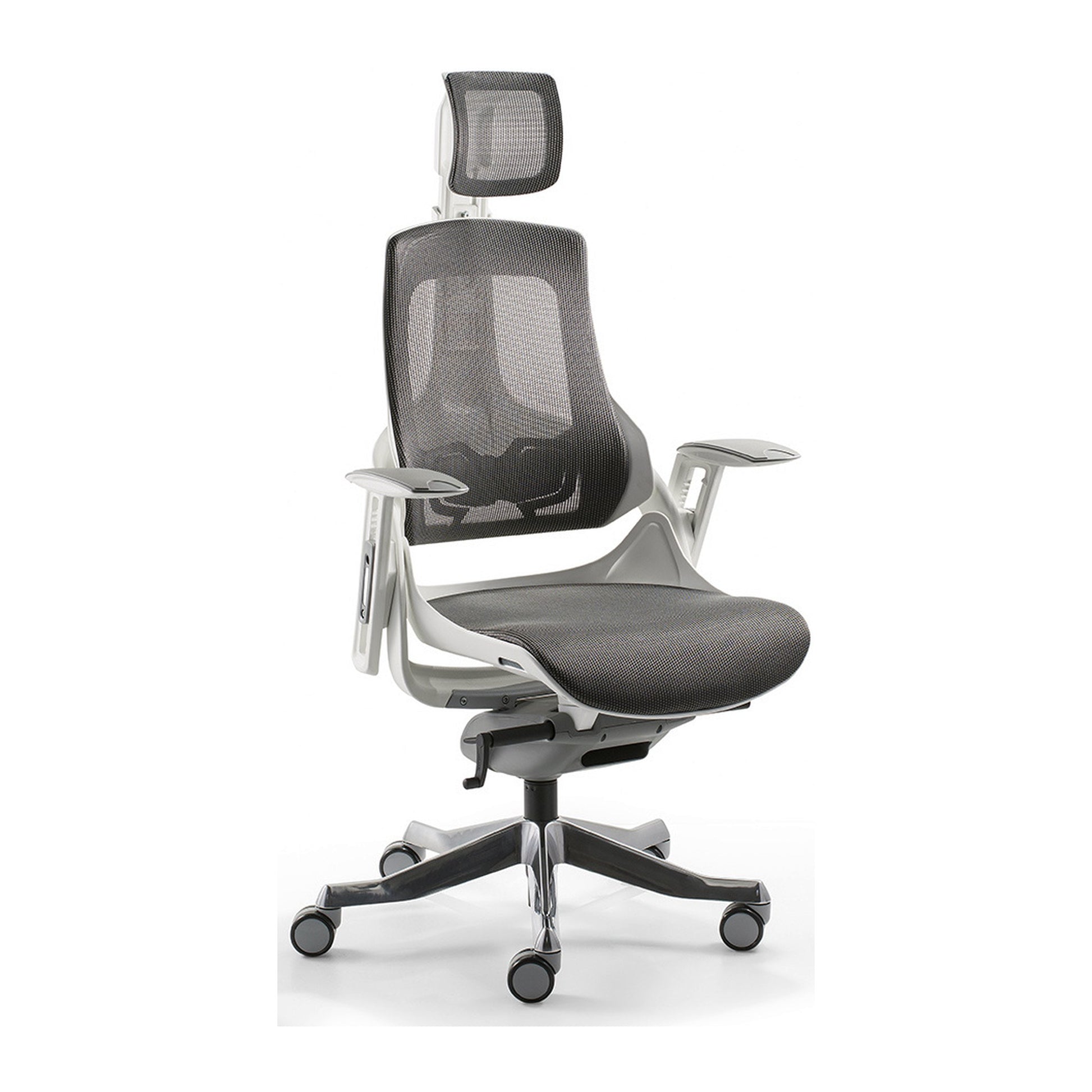 Sedia direzionale WOW MStyle in rete con telaio bianco e poggiatesta
