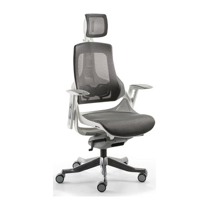 Sedia direzionale WOW MStyle in rete con telaio bianco e poggiatesta