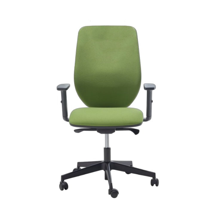Sedia operativa ARIA SOFT MStyle imbottita in tessuto verde con braccioli regolabili