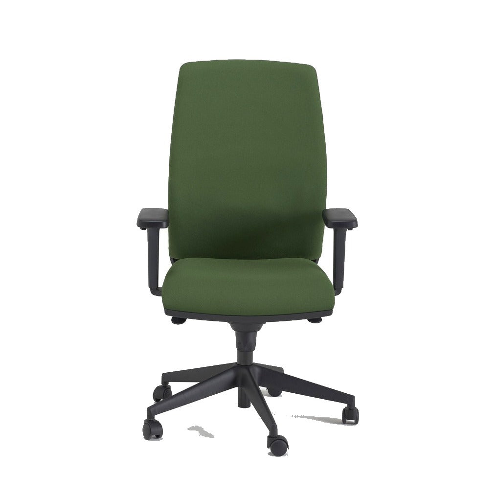 Sedia NEON SOFT MStyle in tessuto verde con braccioli, vista frontale