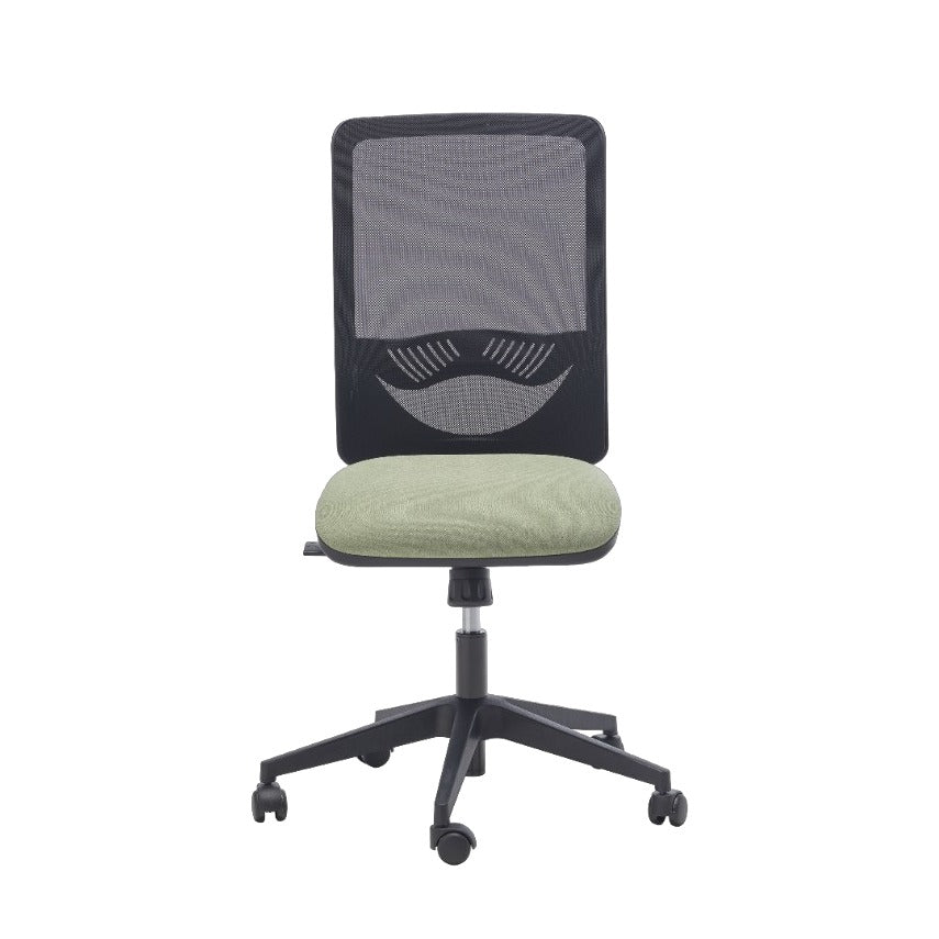 Sedia operativa RIO SMART MStyle con schienale in rete nera e sedile verde salvia, senza braccioli
