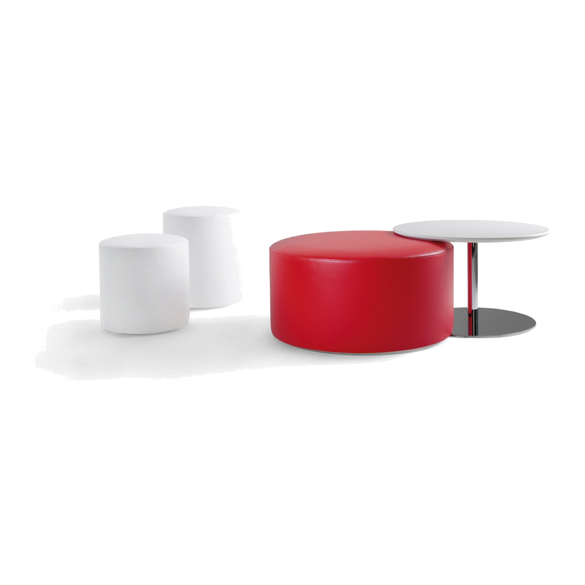 Pouf KROFF Kastel in similpelle colore Bianco e Rosso con tavolino