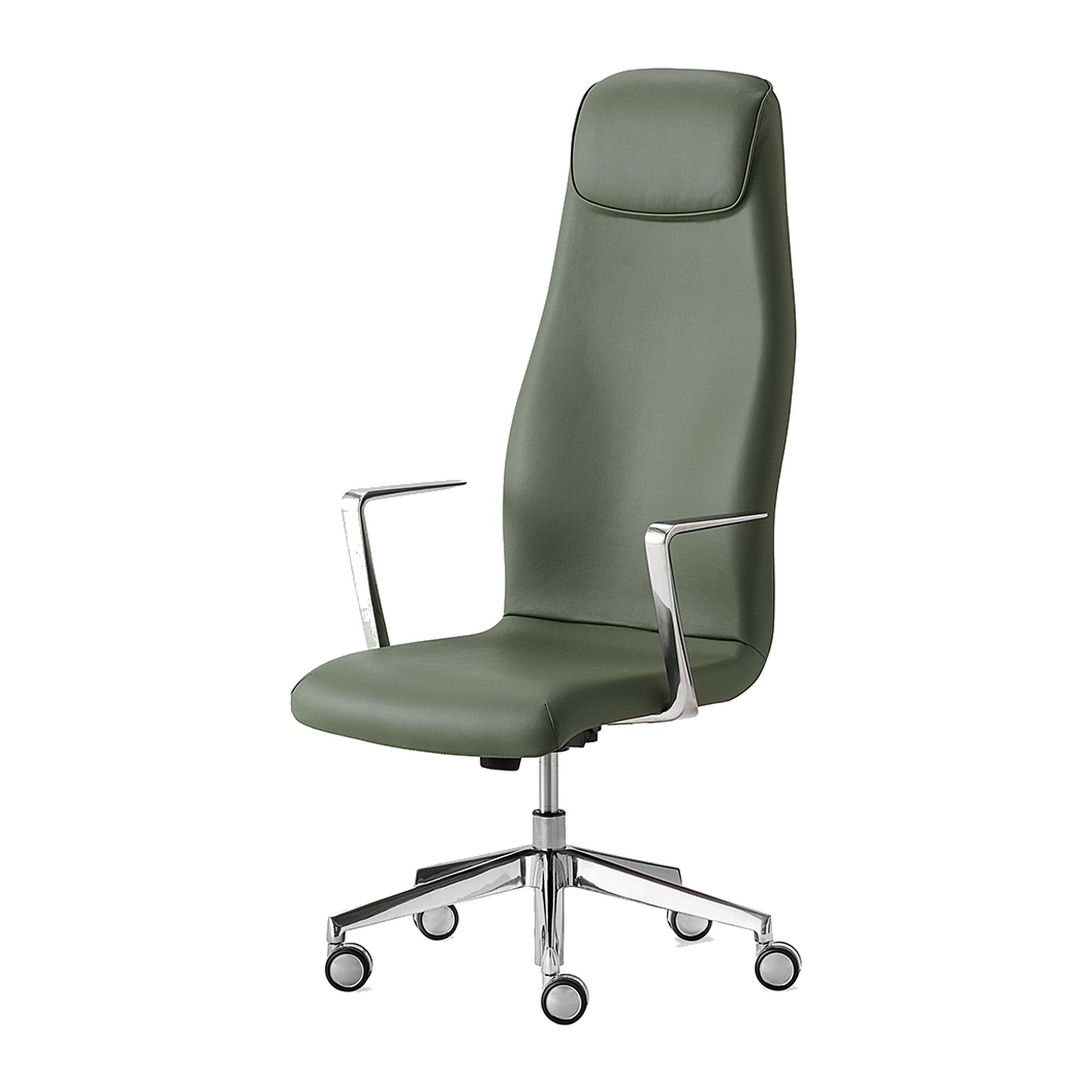 Sedia direzionale KAOMA Kastel schienale alto in similpelle colore Verde, di tre quarti