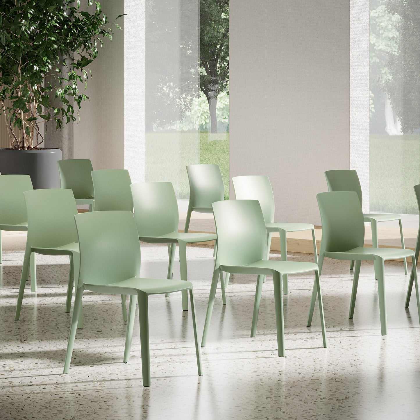 Sedie multiuso KLIA Kastel in polipropilene colore Verde in una sala corsi
