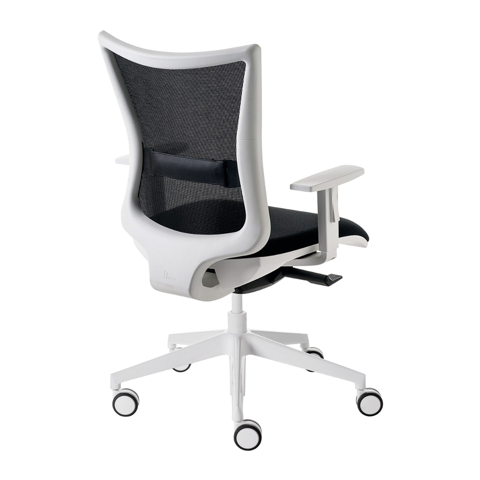 Sedia operativa KUPER EASY MESH Kastel vista da dietro, struttura e base bianche, schienale in rete