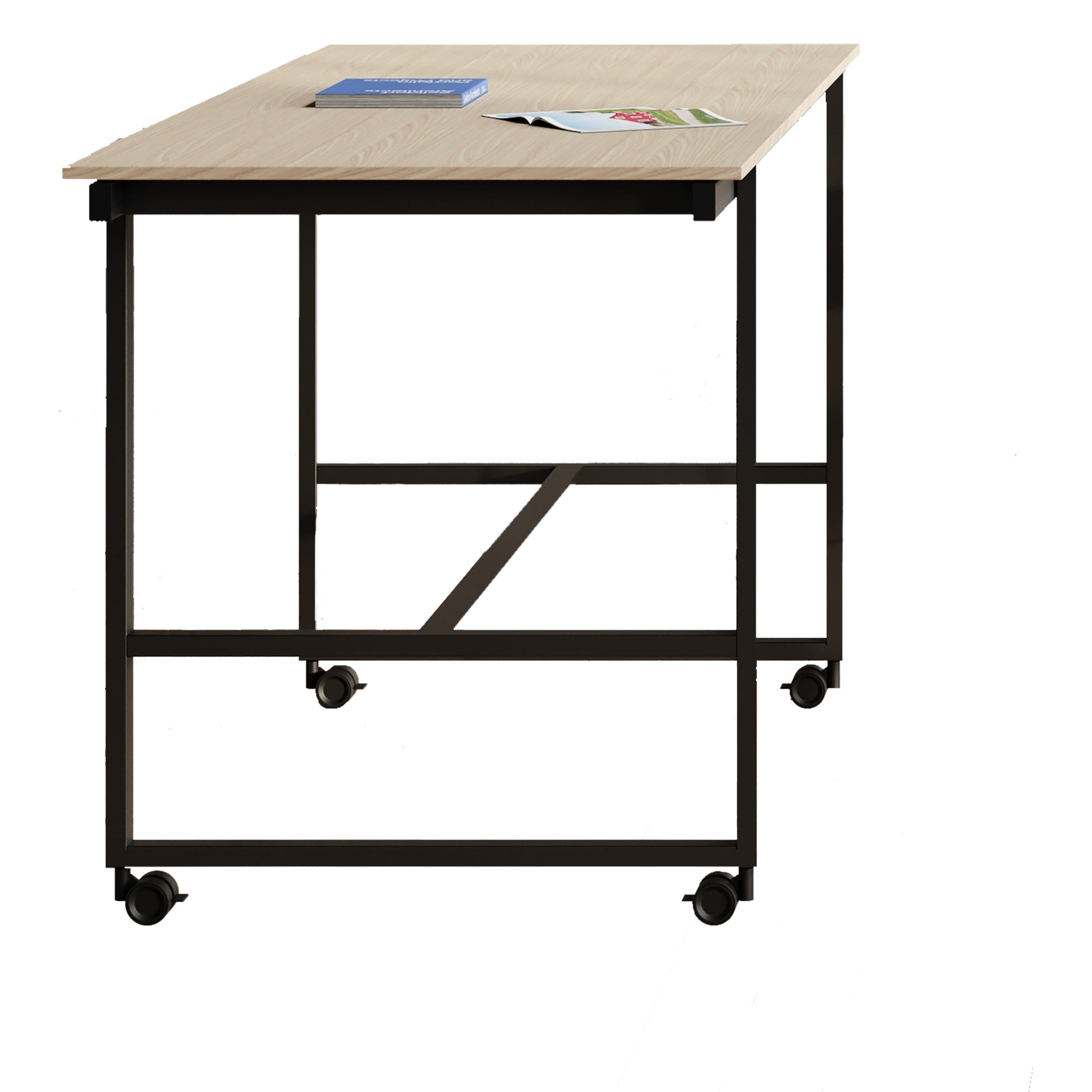Nomad Table BE.1 Frezza, tavolo alto su ruote con telaio nero e piano chiaro