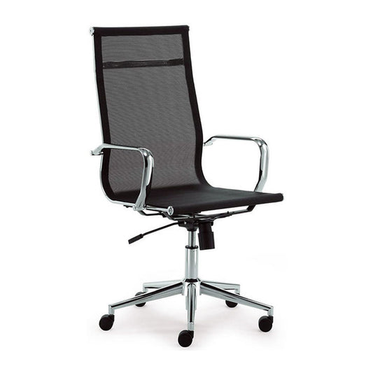 Sedia direzionale ZEUS H QUICK MStyle in rete nera con telaio cromato