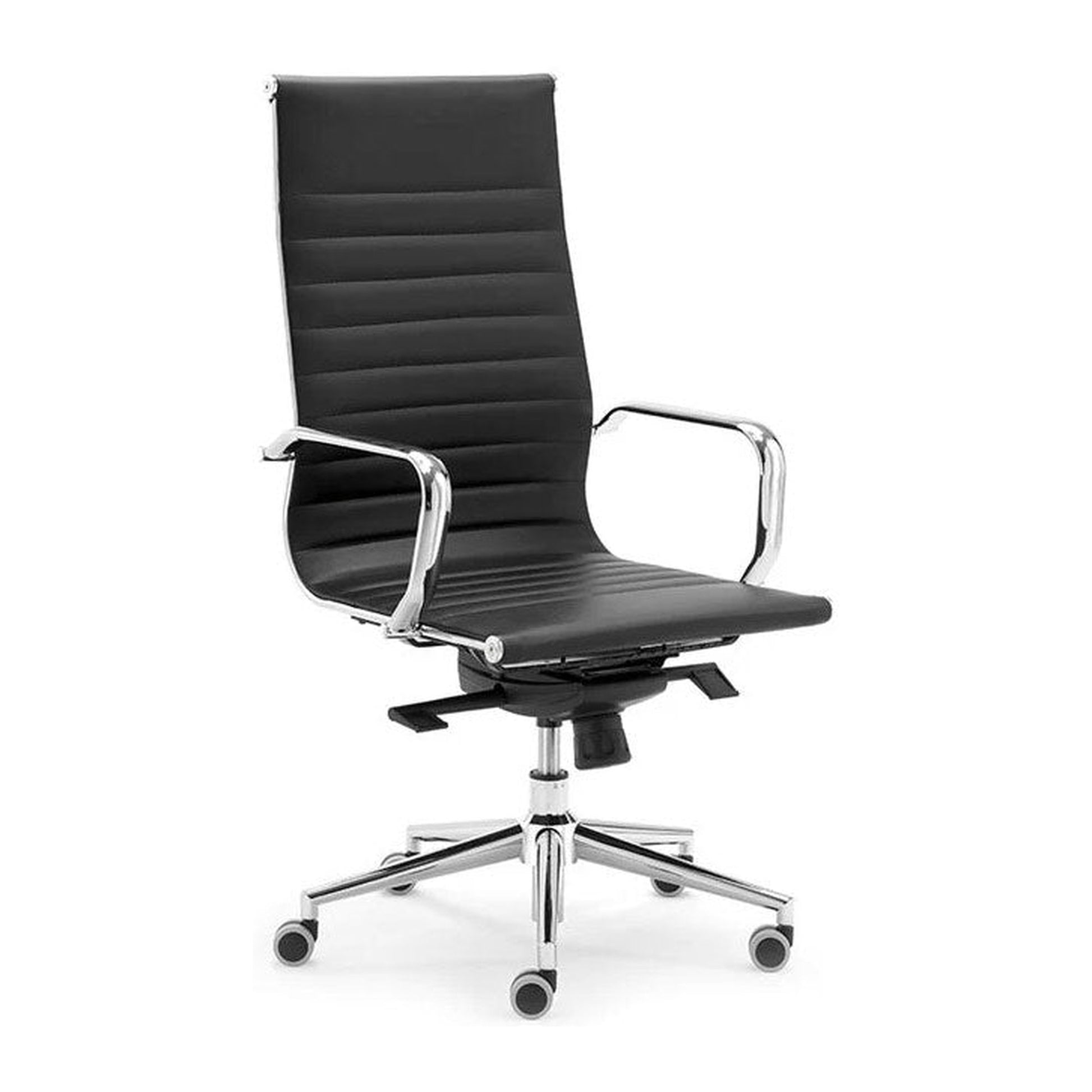 Sedia direzionale ZEUS H QUICK MStyle in similpelle nera con telaio cromato