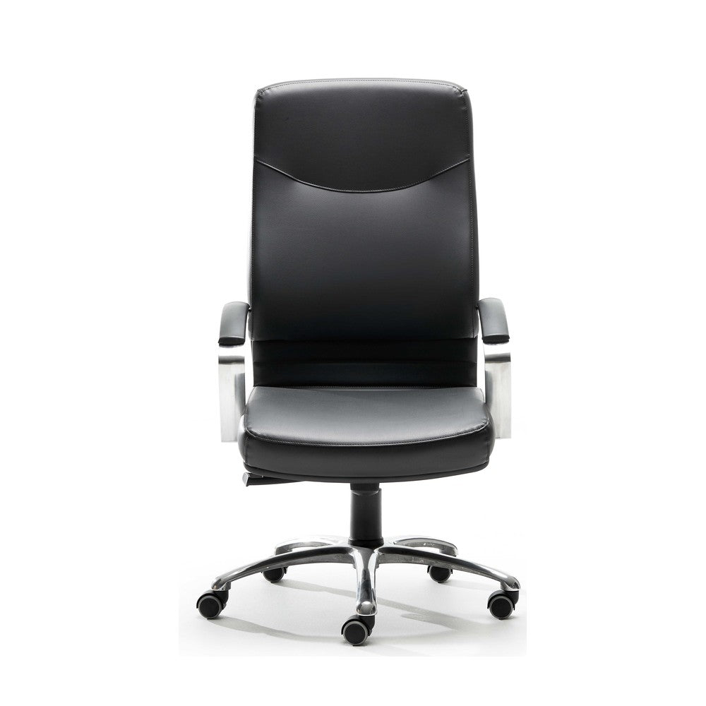 Sedia direzionale AQABA QUICK Vaghi in similpelle nera con base in alluminio lucido — vista frontale
