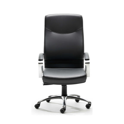 Sedia direzionale AQABA QUICK Vaghi in similpelle nera con base in alluminio lucido — vista frontale